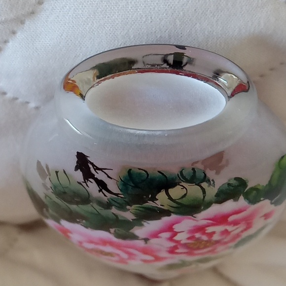 Chinese Asian Reverse Hand Painted Peony Flower Mini Glass Snuff Bottle - New - Picture 5 of 5